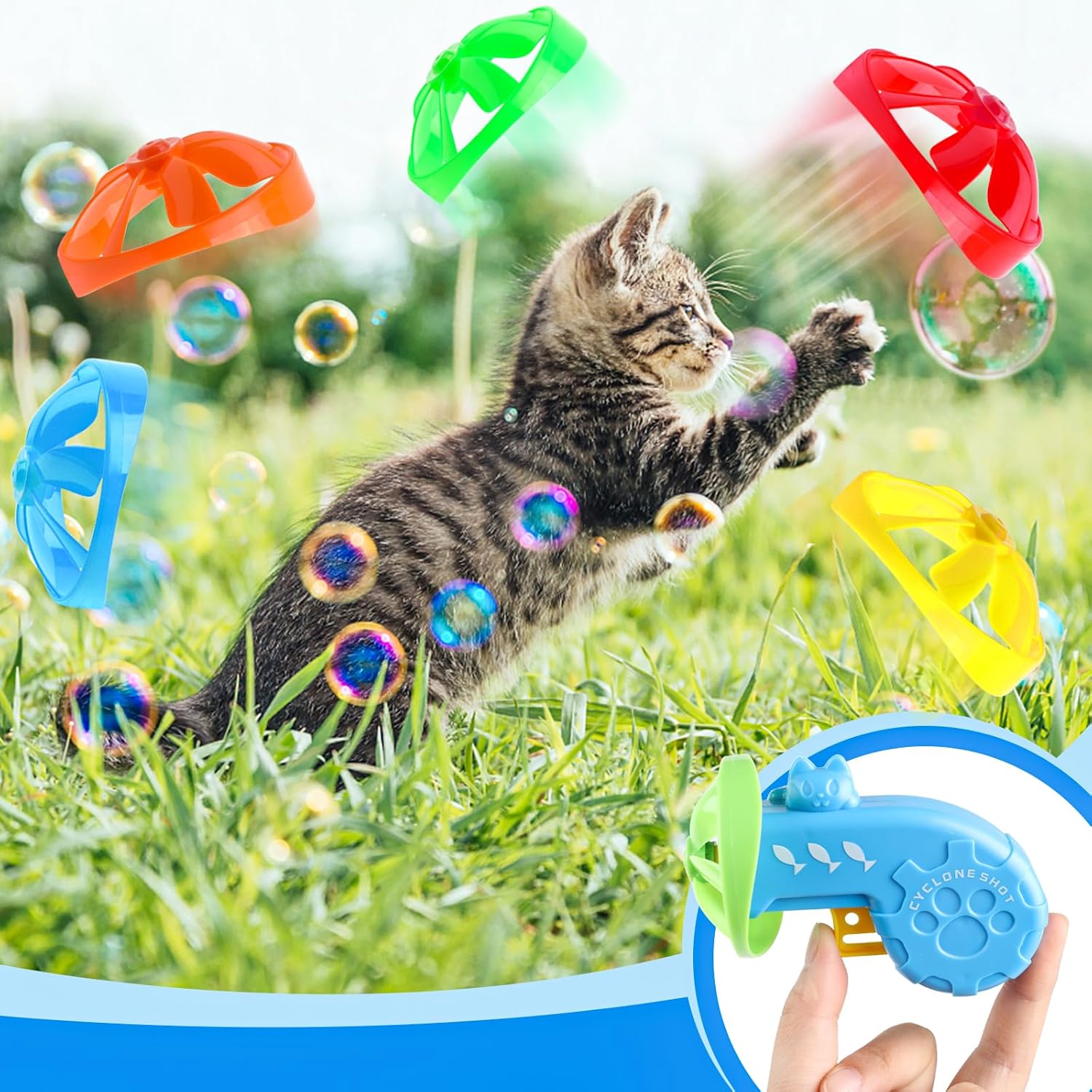 17 piezas de juguetes interactivos para gatos con hélices voladoras para gatos en interiores y exteriores, persiguiendo entrenamiento, caza y