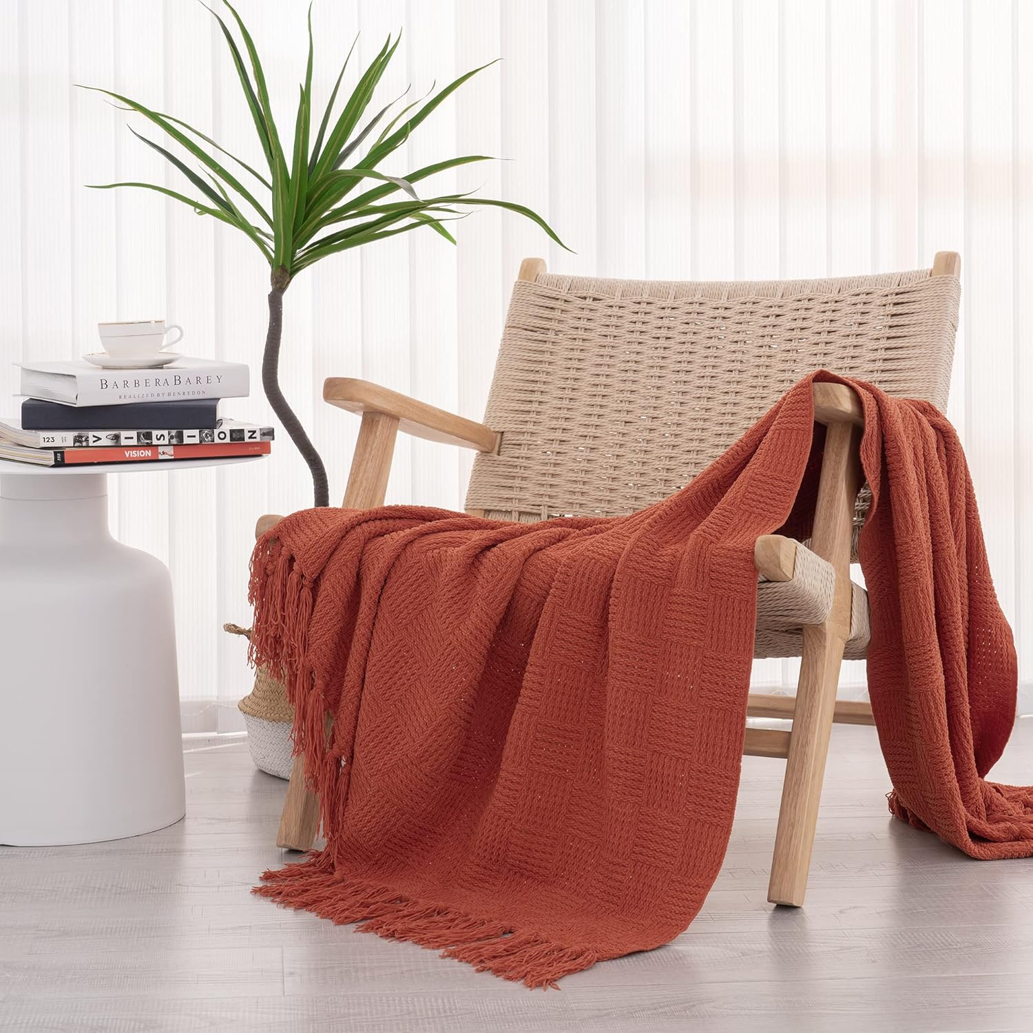 RECYCO Manta de felpilla para sofá, acogedora manta de punto con borlas, manta tejida suave, manta de punto para cama, sofá, silla, 50 x 60