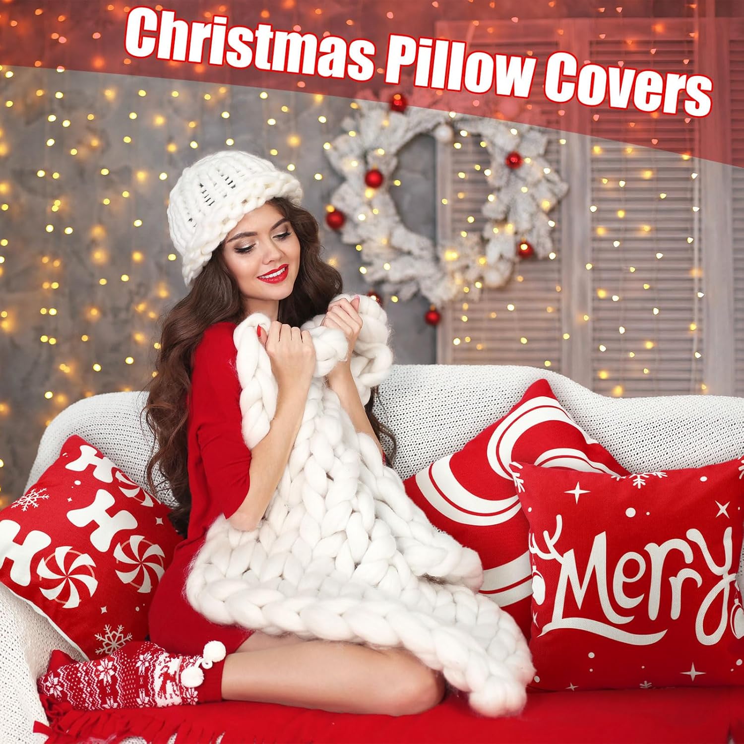 Buryeah Juego de 6 fundas de almohada de Navidad de 18 x 18 pulgadas, fundas de almohada decorativas de bastones de caramelo, fundas de almohada