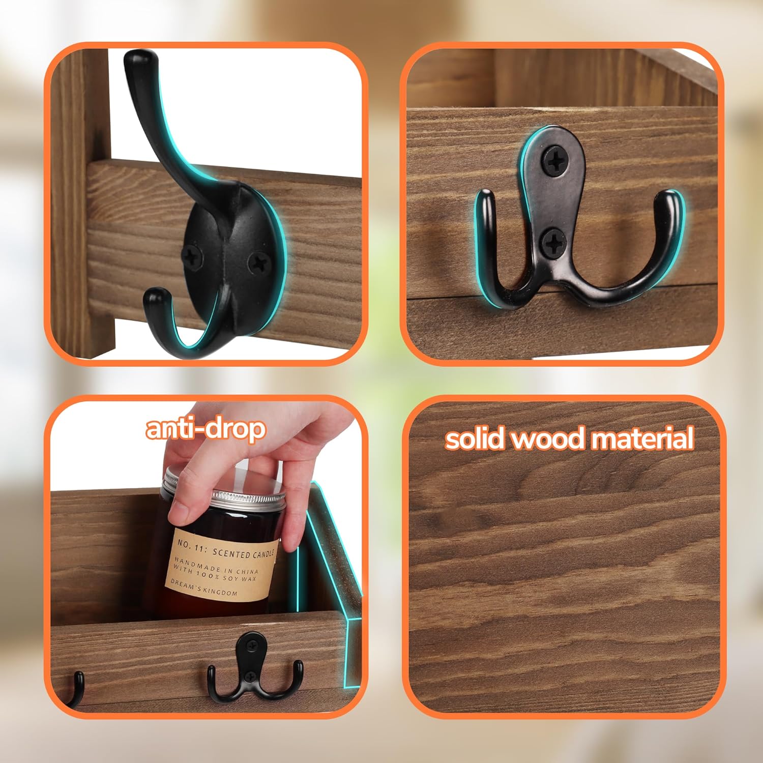 AMBIRD Ganchos de pared con estante de 26.57 pulgadas para colgar en la pared, ganchos de madera para colgar abrigos de pared con estante para