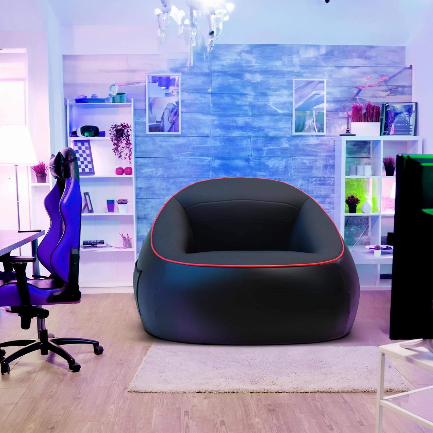 Mason Moon – Sillas puff para adultos, 3 pies, acogedora silla de puf grande, silla de descanso para dormitorio, silla redonda negra de suelo, silla