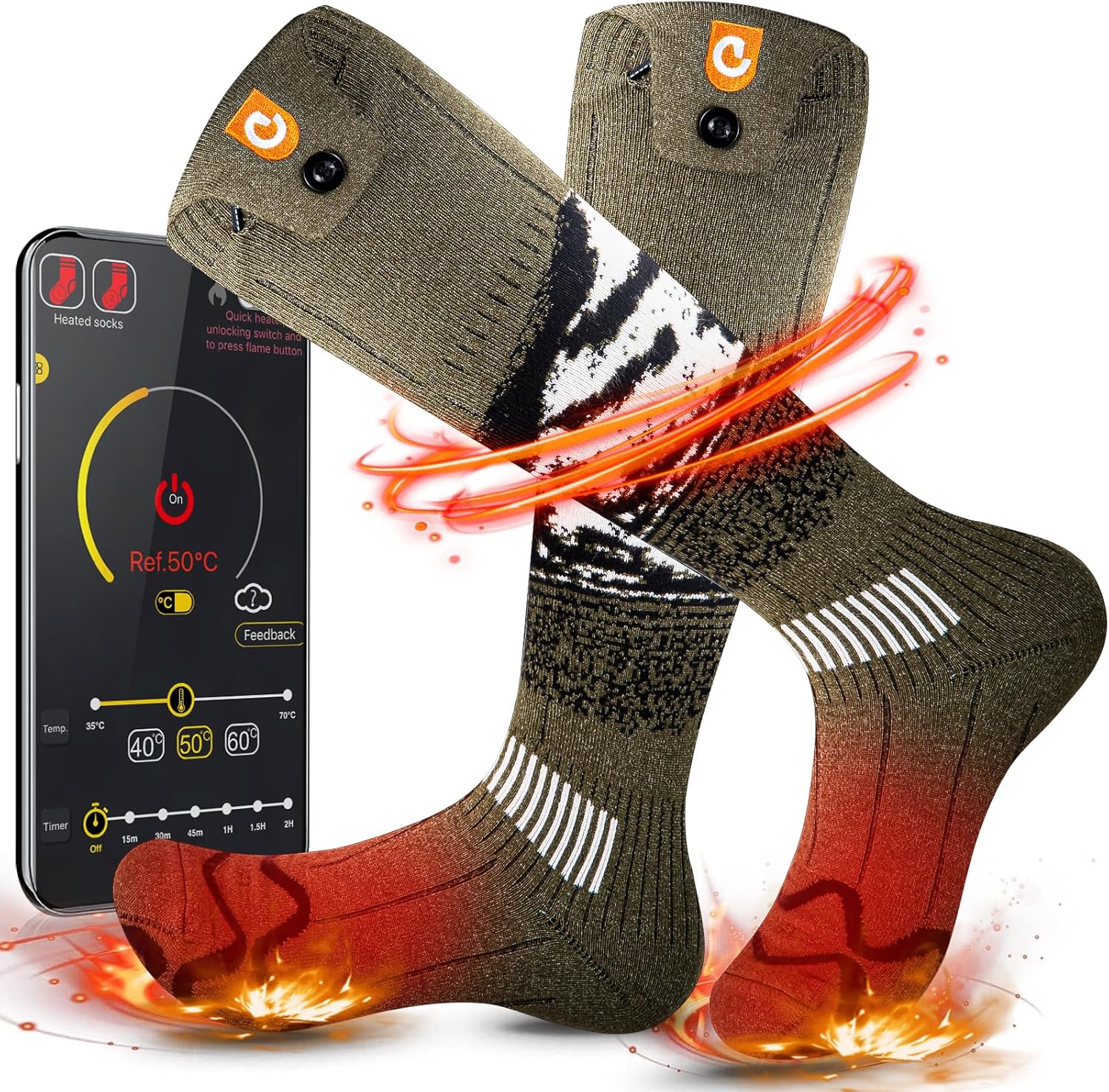 Heated Socks for Men Women – OIGOGOI 5000mAh Rechargeable Electric Heated Socks Foot Warmers 3 Heating Settings with APP Remote Control for Skiing