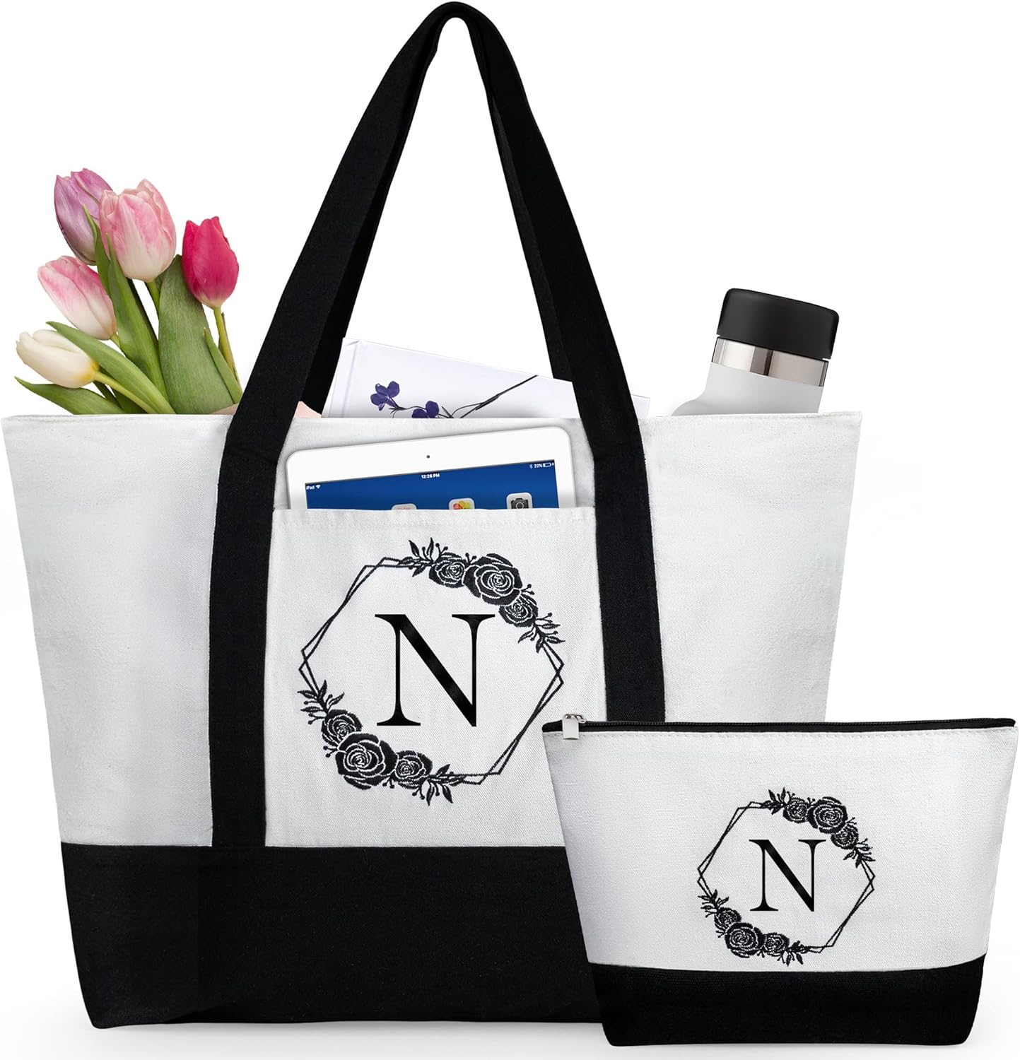 Bolsas de mano con iniciales para mujer, bolsa de playa con bolsillo y cremallera, regalos de 20 cumpleaños para niñas y amigas, bolsas de compras