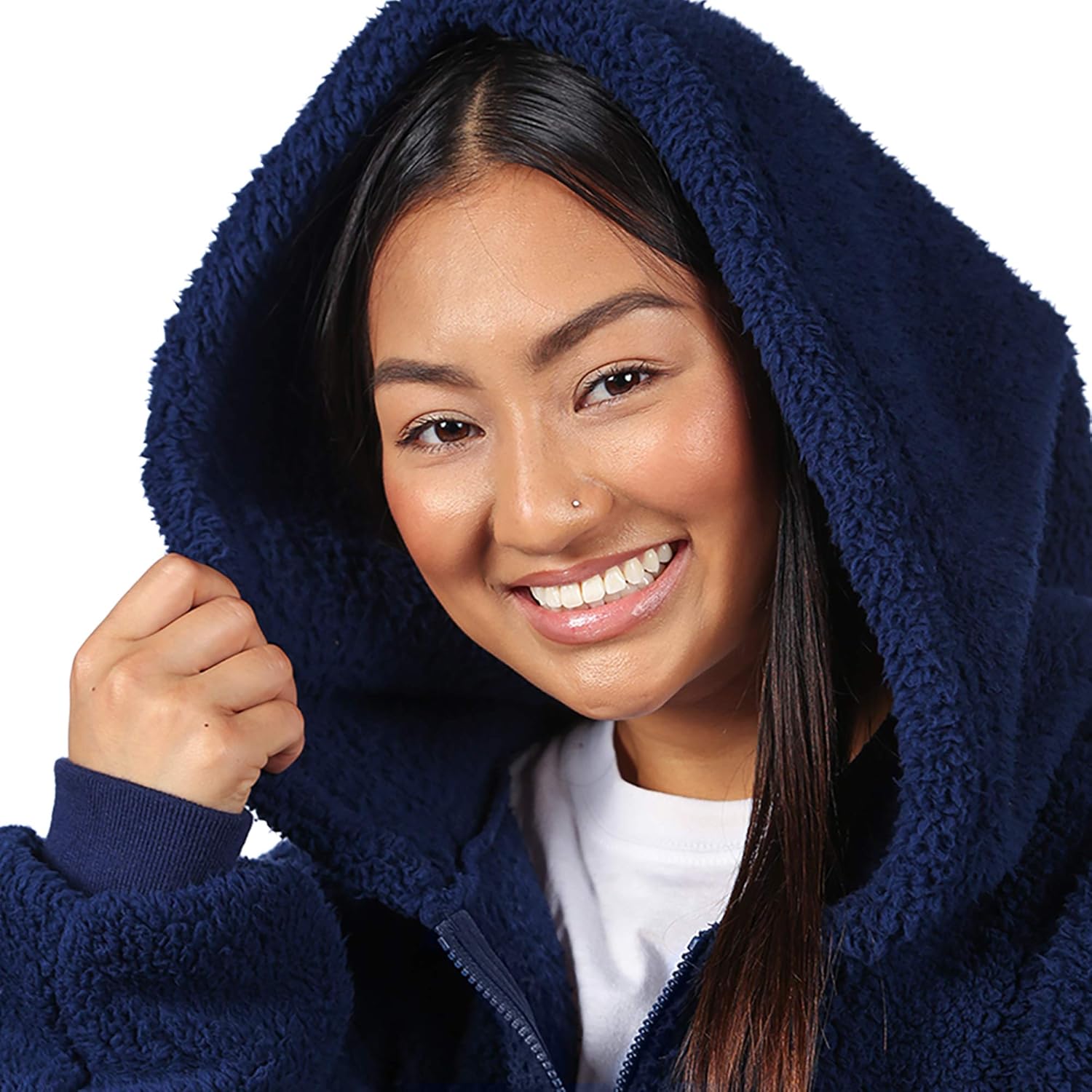 THE COMFY – Manta sherpa usable de gran tamaño, cierre de cremallera de 14, diseño osito de peluche de color café, tanque de tiburón color azul