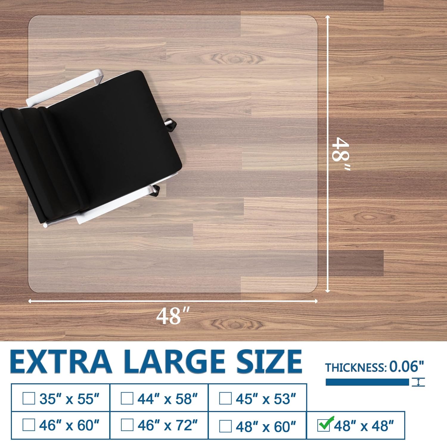 Tapete para silla para suelo de madera dura, 48 x 48 pulgadas, tapete protector de piso transparente para oficina, tapete de escritorio fácil de