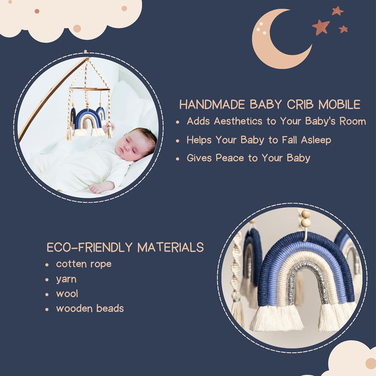 Móvil de cuna para niños, móvil de bebé arcoíris, móvil hecho a mano para cuna, móvil de macramé para cuna, móvil de cuna de bebé bohemio, móvil de