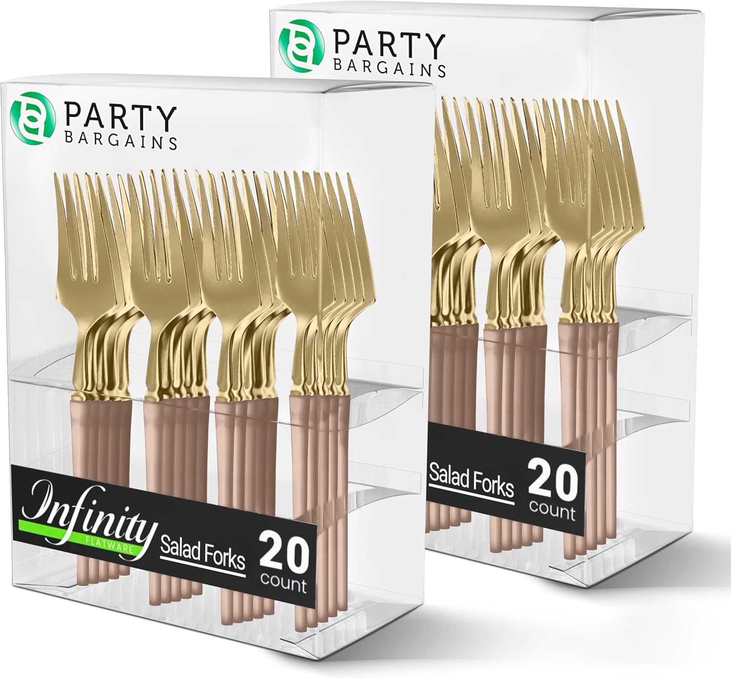 Party Bargains Tenedores de plástico para ensalada, paquete de 40 unidades, oro rosa, desechables, cubiertos infinitos de diseño moderno, cubiertos