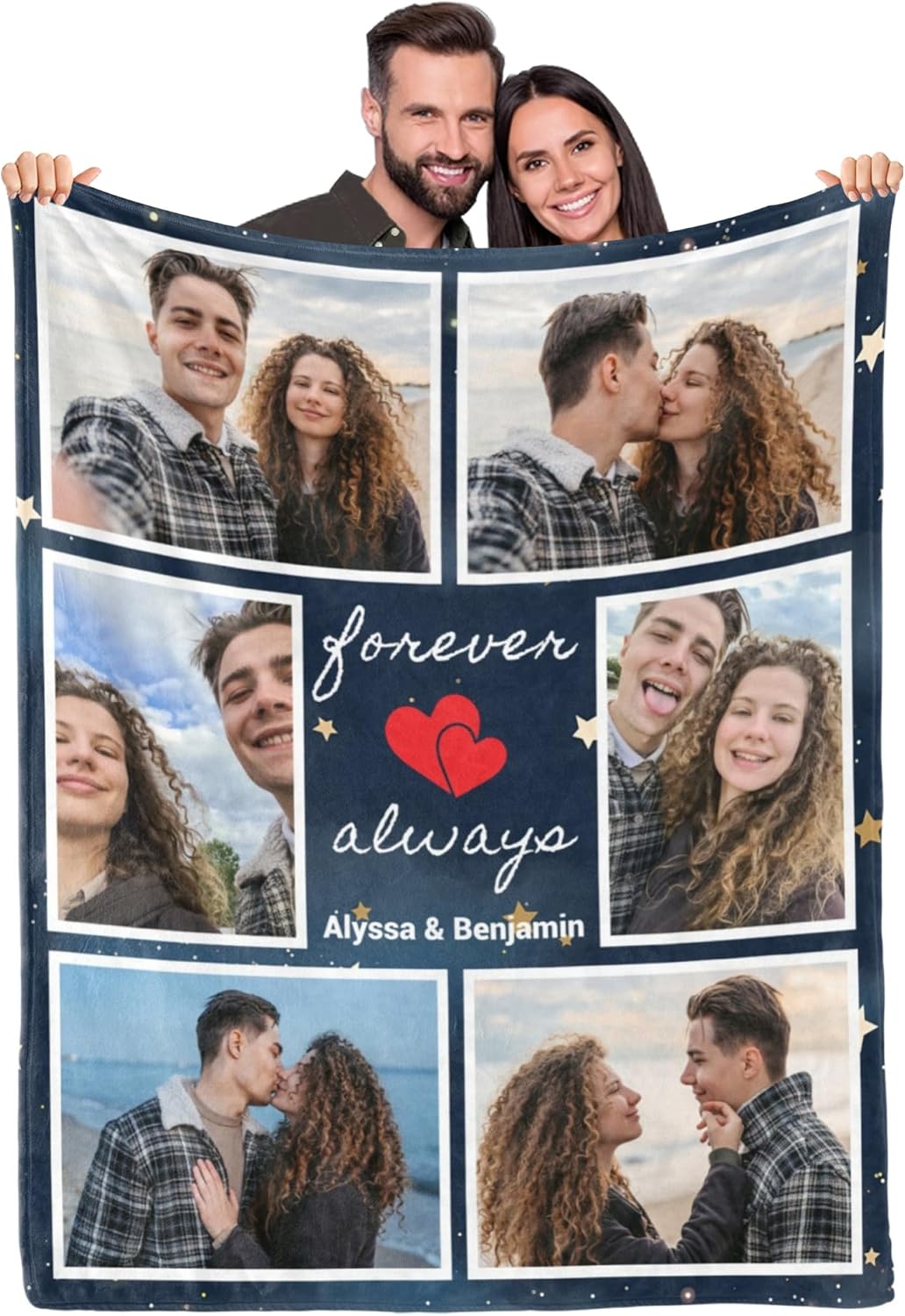 Manta de fotos personalizada para parejas, regalos conmemorativos personalizados con texto en inglés “I Love You”, regalos personalizados para