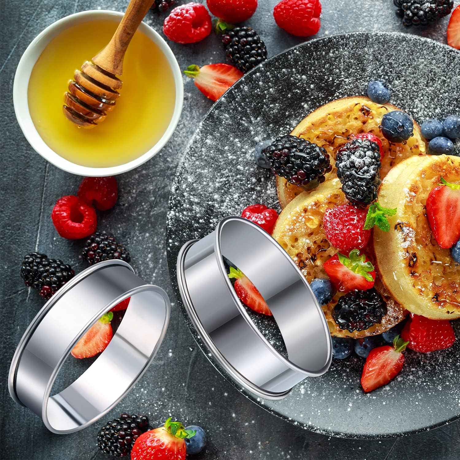 12 piezas de 3.15 pulgadas, anillos de acero inoxidable redondos para muffins, anillos de metal para hacer crujidos, tarta y muffins