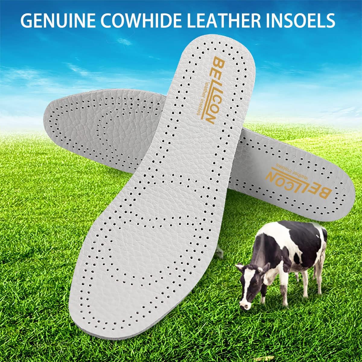 Bellcon – Plantillas de cuero para hombres y mujeres, plantillas de cuero blanco y beige para adultos, insertos de zapatos de longitud completa para