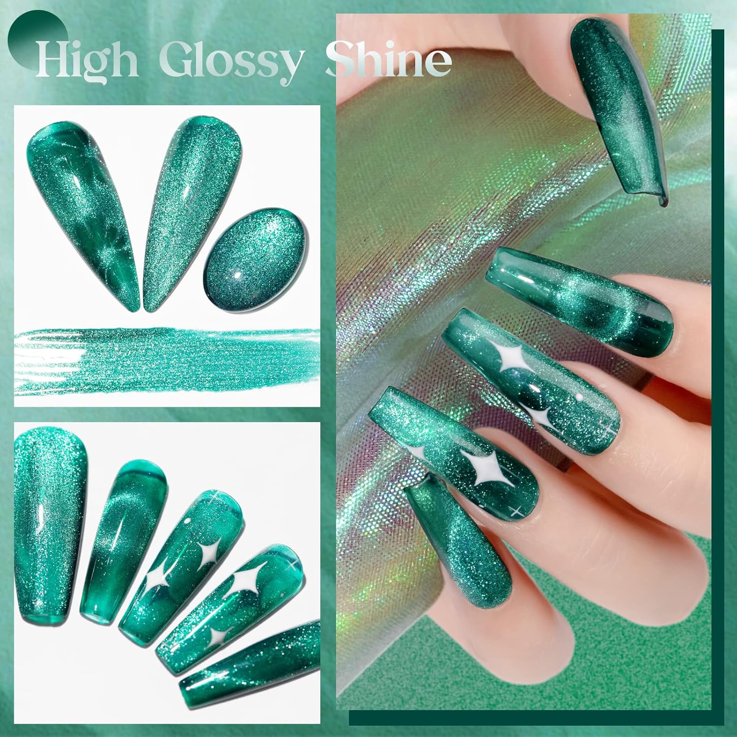 MIZSHE – Esmalte de uñas de gel con imán de ojo de gato, 0.3 onzas líquidas, kit de manicura universal para licuados magnéticos con purpurina Aurora