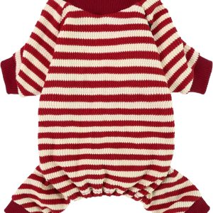 Fitwarm Pijama de perro a rayas rojas y blancas, ropa de perro de gofre para perros pequeños, hembra, niño, mameluco para cachorros con pies, Fitwarm Pijama de perro a rayas rojas y blancas, ropa de perro de gofre para perros pequeños, hembra, niño, mameluco para cachorros con pies,