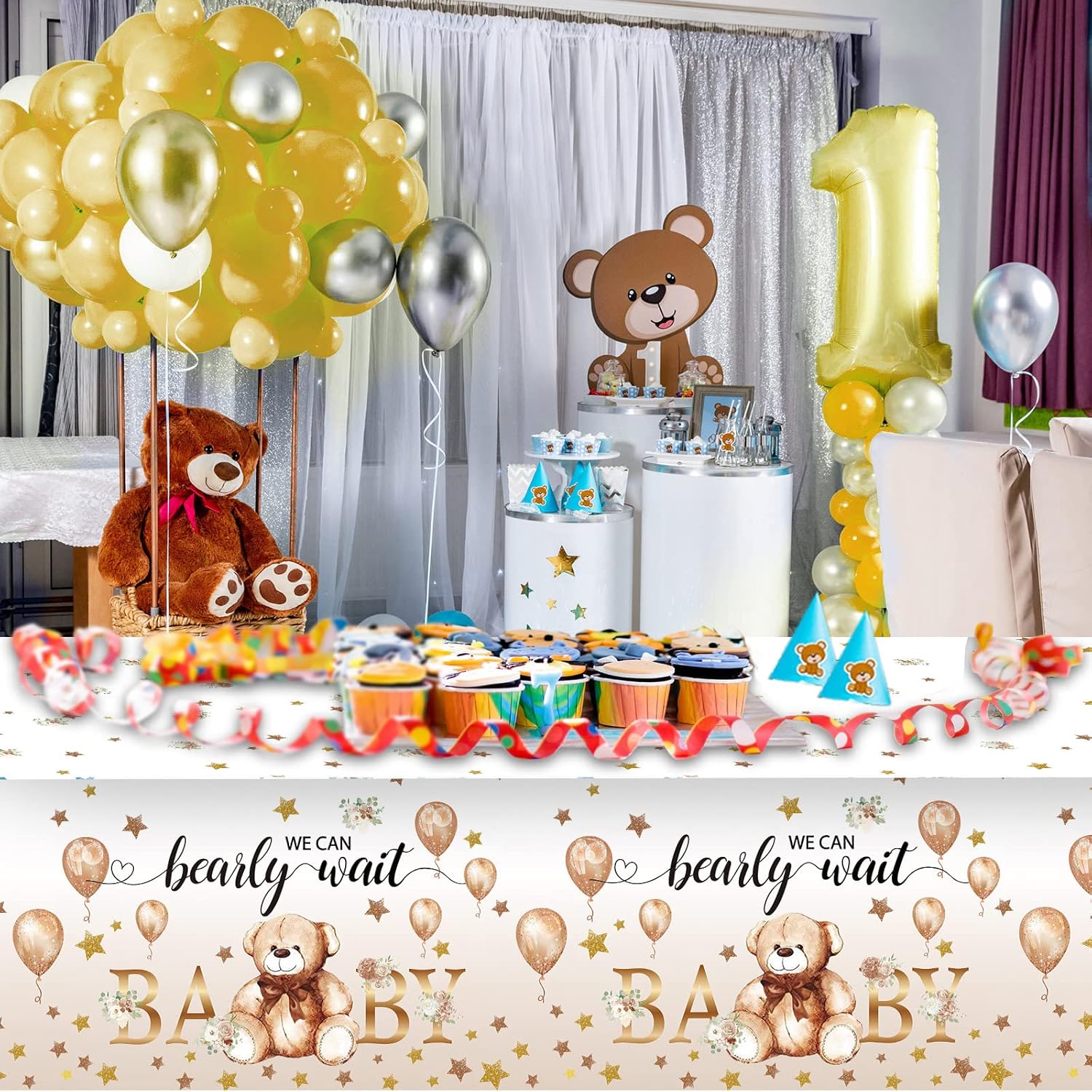 Capoda 3 manteles de oso para baby shower, fundas rectangulares de plástico para decoración de fiesta de revelación de género de oso, para baby