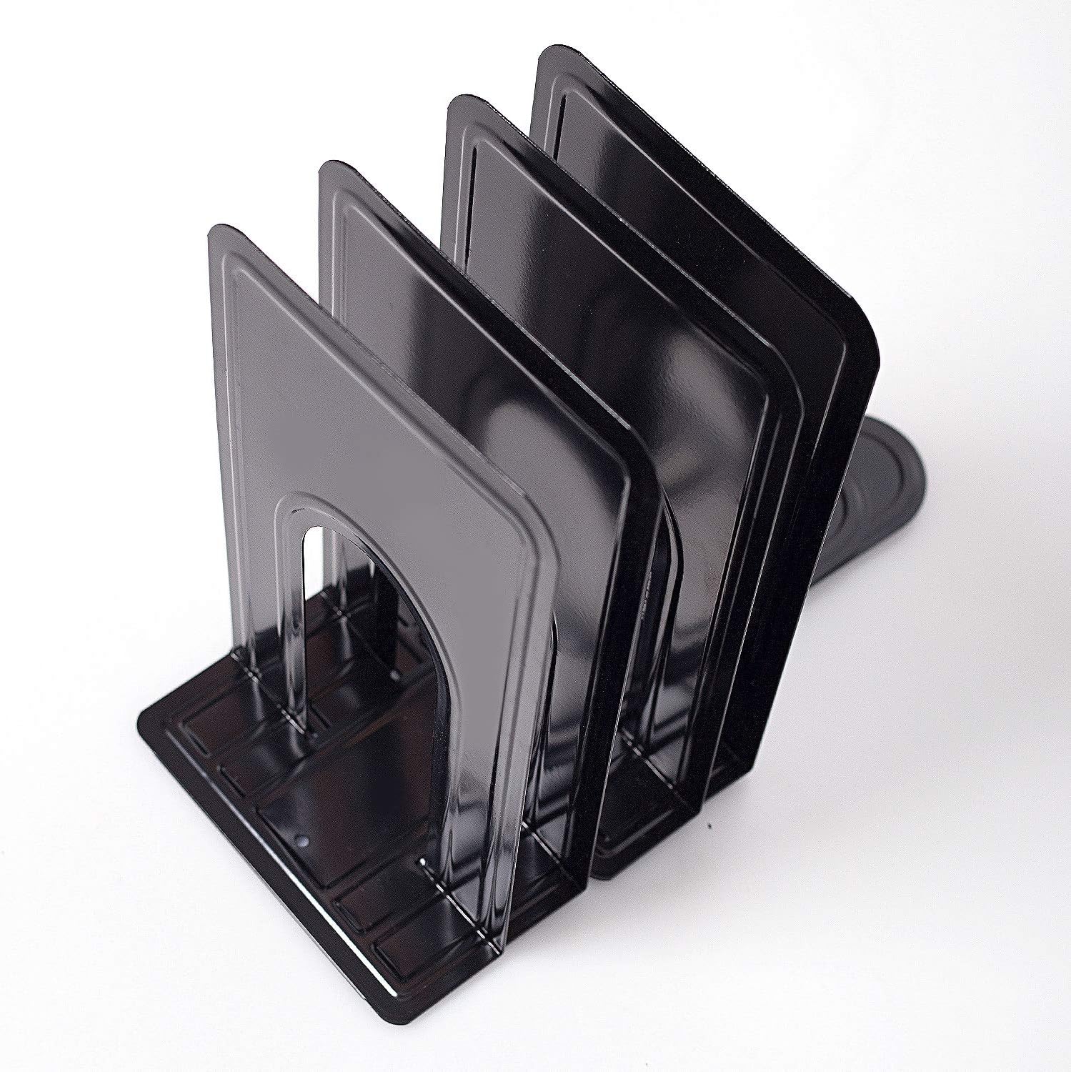 KINJOEK – 2 pares de 4 sujetalibros de metal de 8.3 x 5.1 x 6.5 pulgadas, soporte resistente para libros con almohadillas antideslizantes para