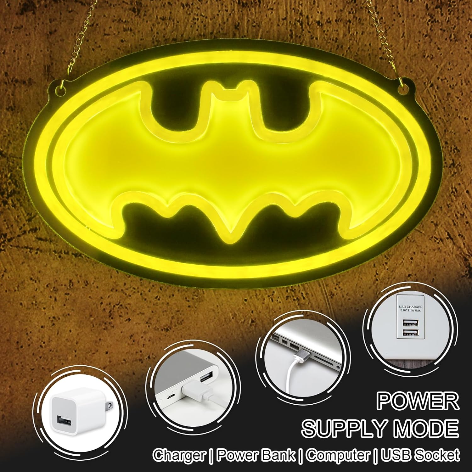 Letrero de neón de Batman con luces LED de neón para hombre, decoración de pared de cueva, dormitorio, fanáticos de superhéroes, jugadores,