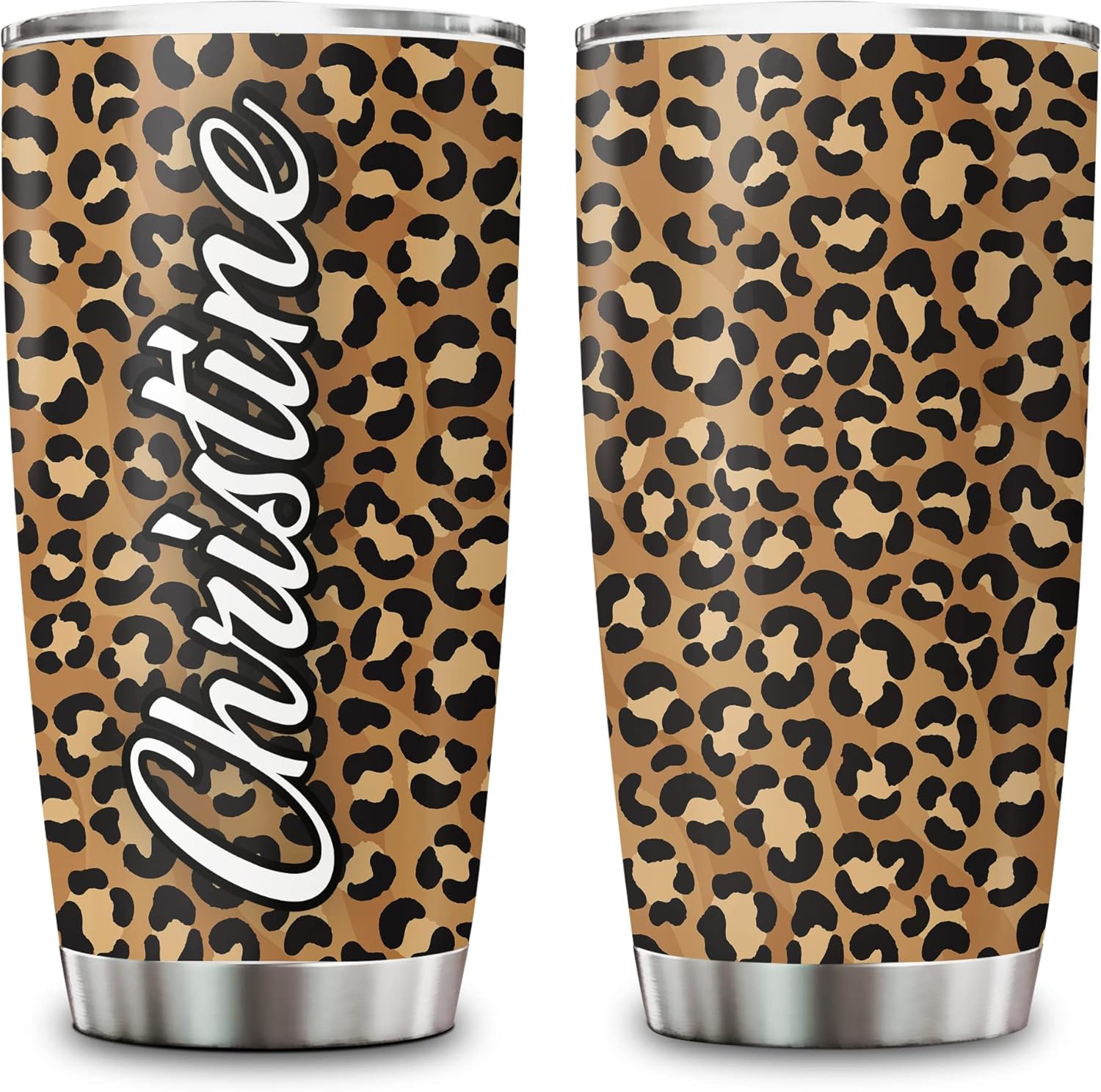 Hyturtle Regalos personalizados para amantes de los leopardos, cumpleaños, Navidad, vaso de acero inoxidable con nombre personalizado de leopardo,