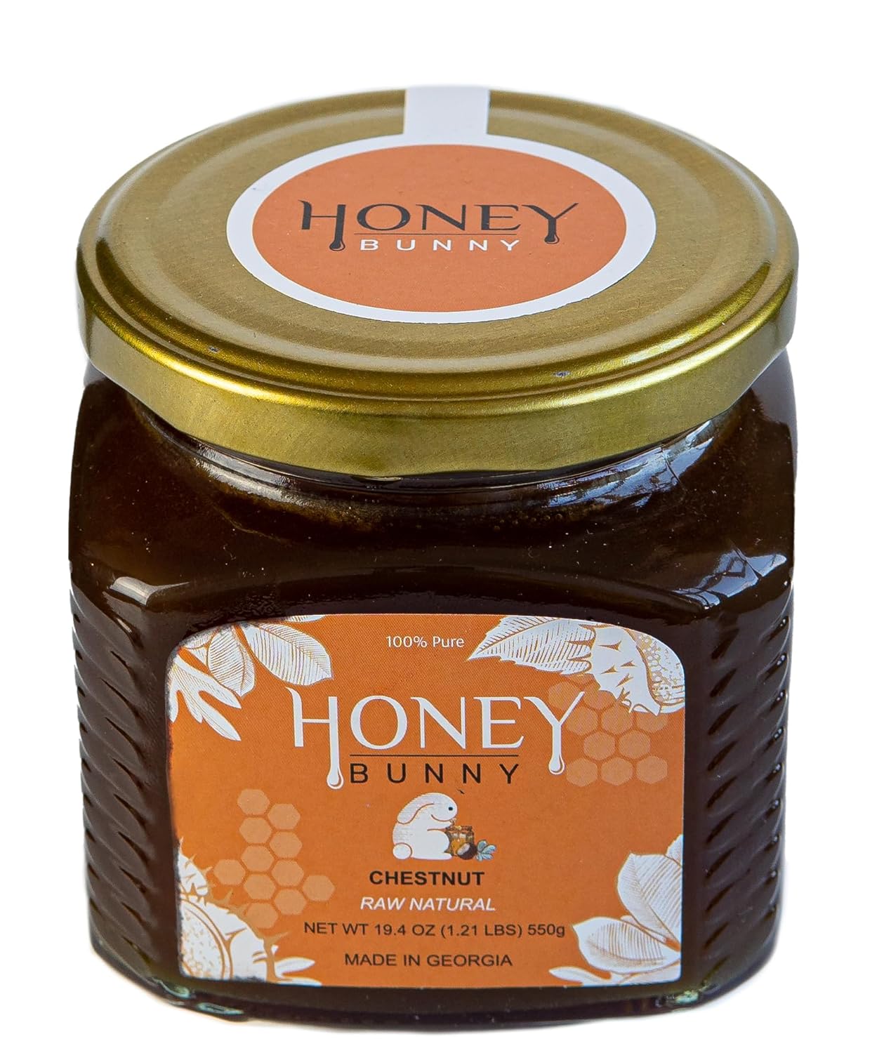Honey Bunny Castaño crudo natural, buena fuente de antioxidantes, edulcorante alternativo, producto de Georgia 19.4 onzas, paquete de 1