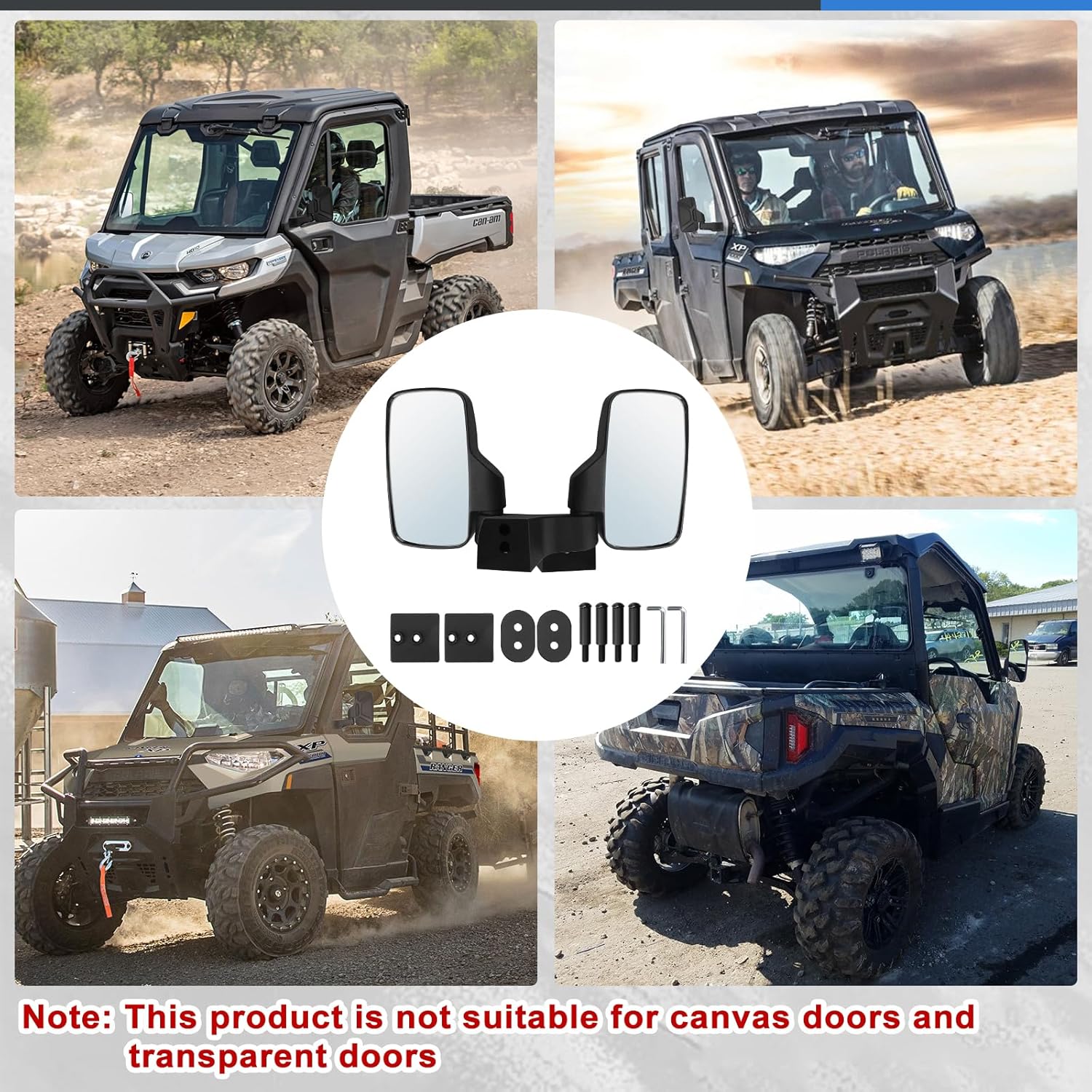 Ranger – Espejos laterales montados en la puerta, espejos de visión lateral UTV compatibles con Polaris Ranger Crew SP XP 570 1000 2018-2023 y