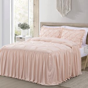 Chezmoi Collection Aria – Juego de colcha plisada de 3 piezas con falda con volantes French Country Chic Farmhouse California King, color rubor Chezmoi Collection Aria – Juego de colcha plisada de 3 piezas con falda con volantes French Country Chic Farmhouse California King, color rubor