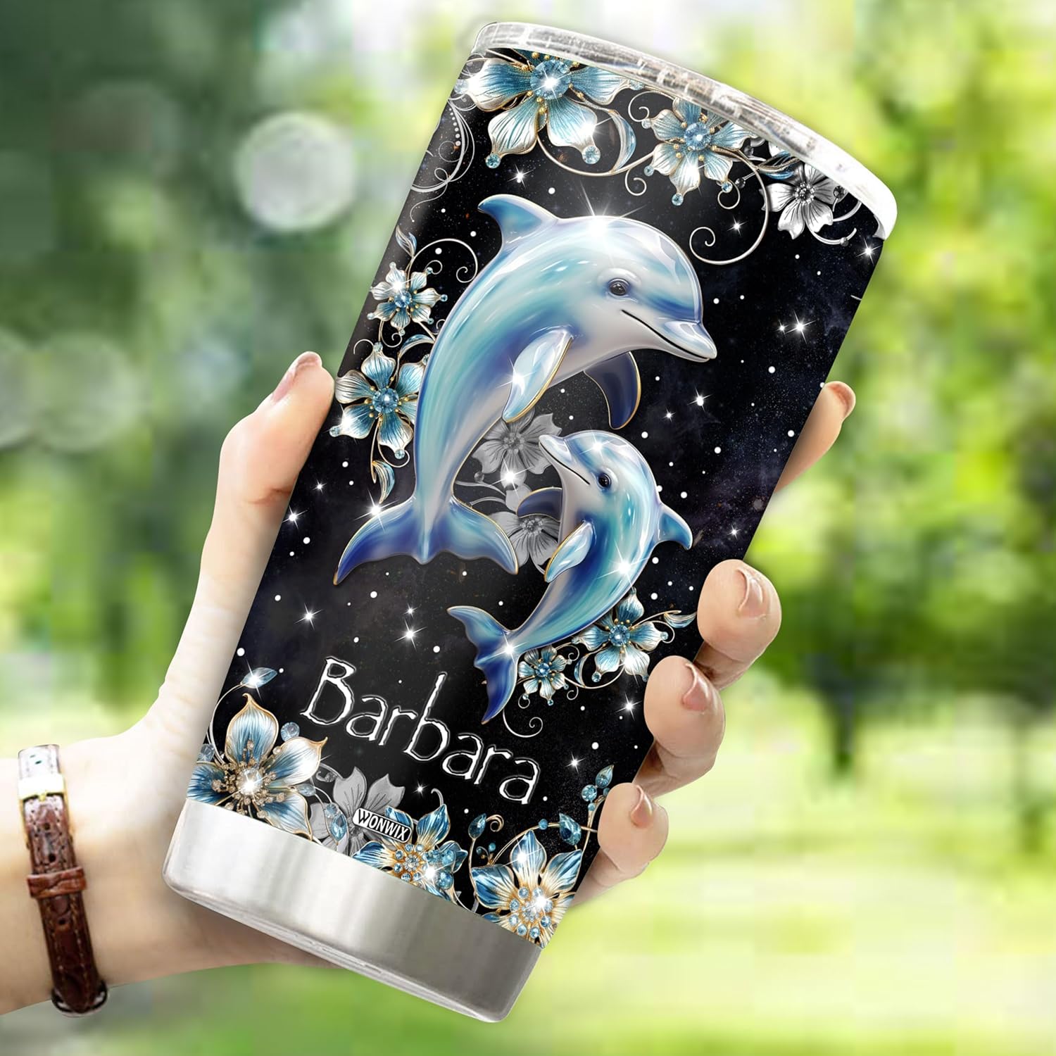 Regalos personalizados de delfines para niñas y mujeres, mamá, taza de café aislada de acero inoxidable de 20 onzas, taza de viaje, vaso térmico con