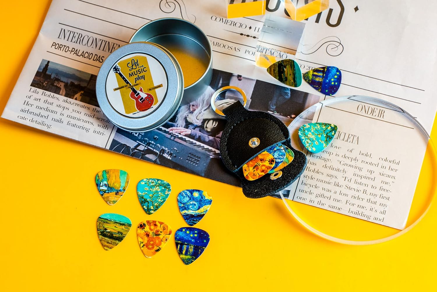 Paquete de 12 puntas de guitarra de celuloide de 0.71mm con estilo y colorido para el bajo de la guitarra, Van Gogh