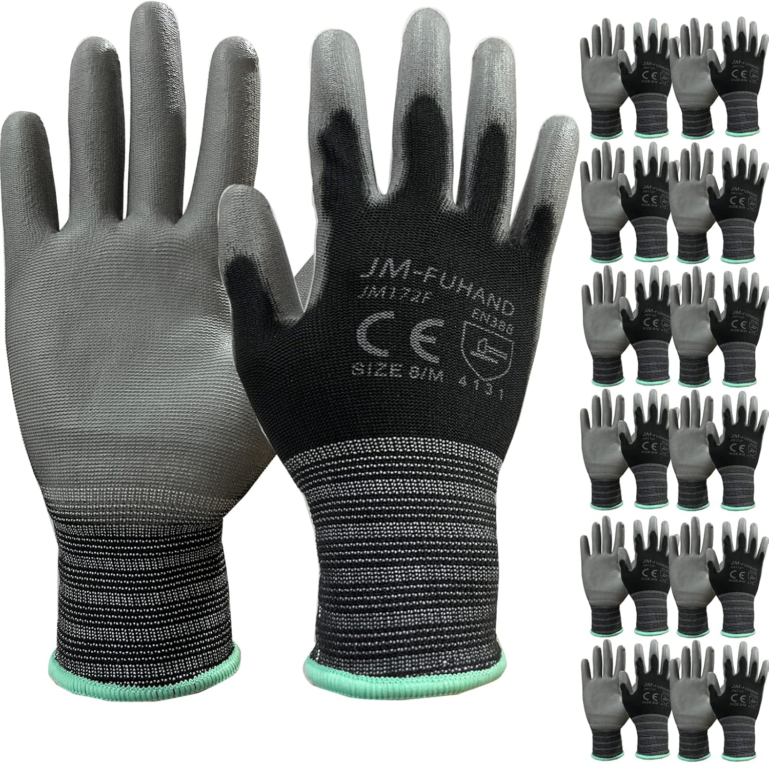 Guantes de trabajo de seguridad con revestimiento de poliuretano ultrafino (poliuretano), 12 pares, para hombres y mujeres, para trabajos de