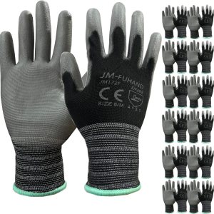 Guantes de trabajo de seguridad con revestimiento de poliuretano ultrafino (poliuretano), 12 pares, para hombres y mujeres, para trabajos de Guantes de trabajo de seguridad con revestimiento de poliuretano ultrafino (poliuretano), 12 pares, para hombres y mujeres, para trabajos de