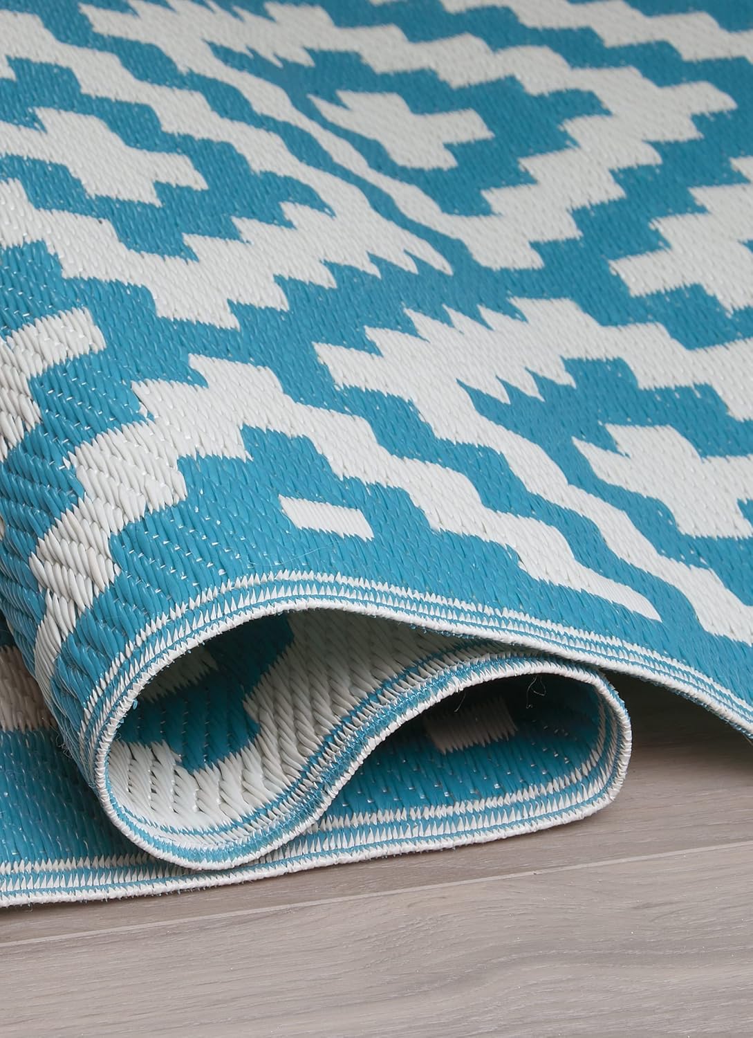 FH Home – Alfombra para exteriores, impermeable, resistente a la decoloración, reversible, plástico reciclado de alta calidad, acabado geométrico