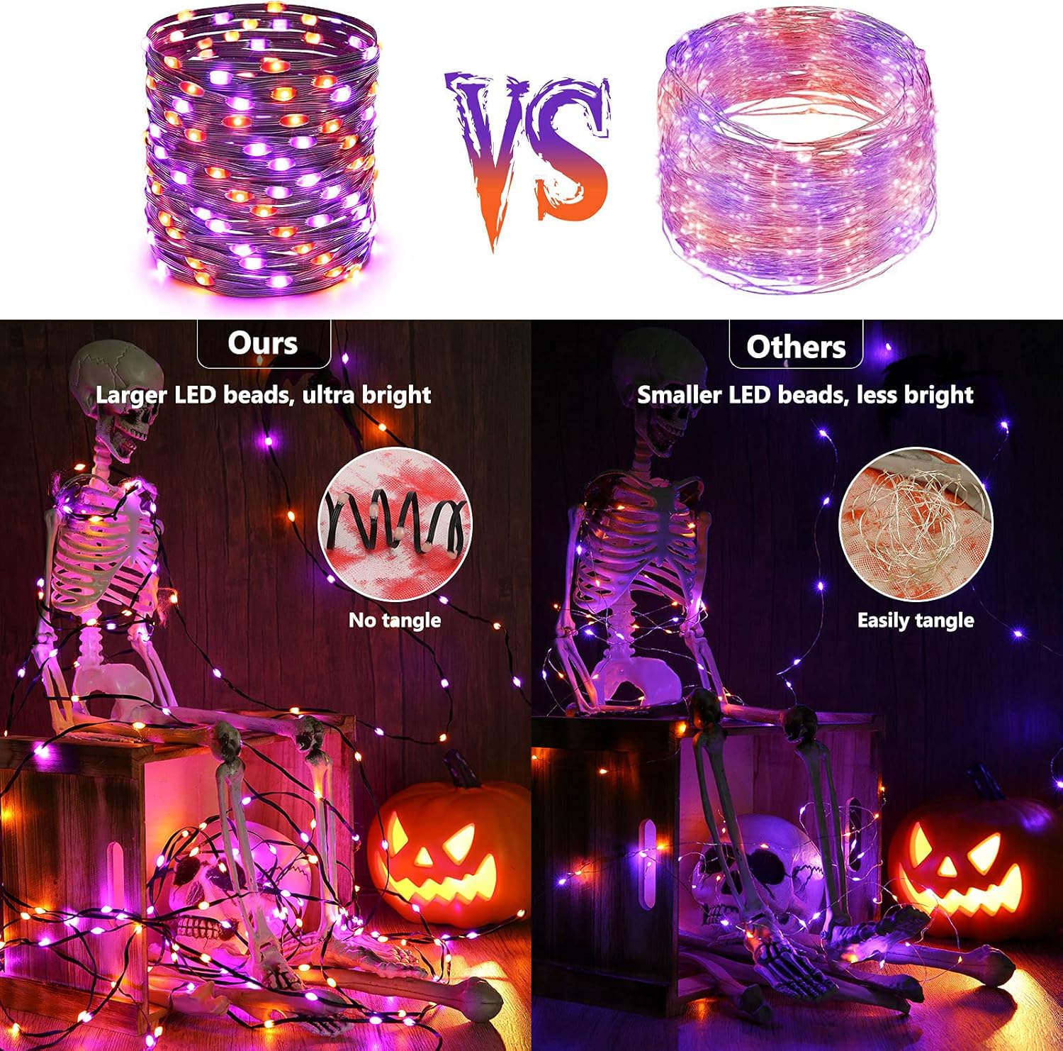 Brizled Luces de Halloween moradas y naranjas, 72.17 pies, 200 luces LED de Halloween al aire libre, 8 modos de luces de Halloween conectables,