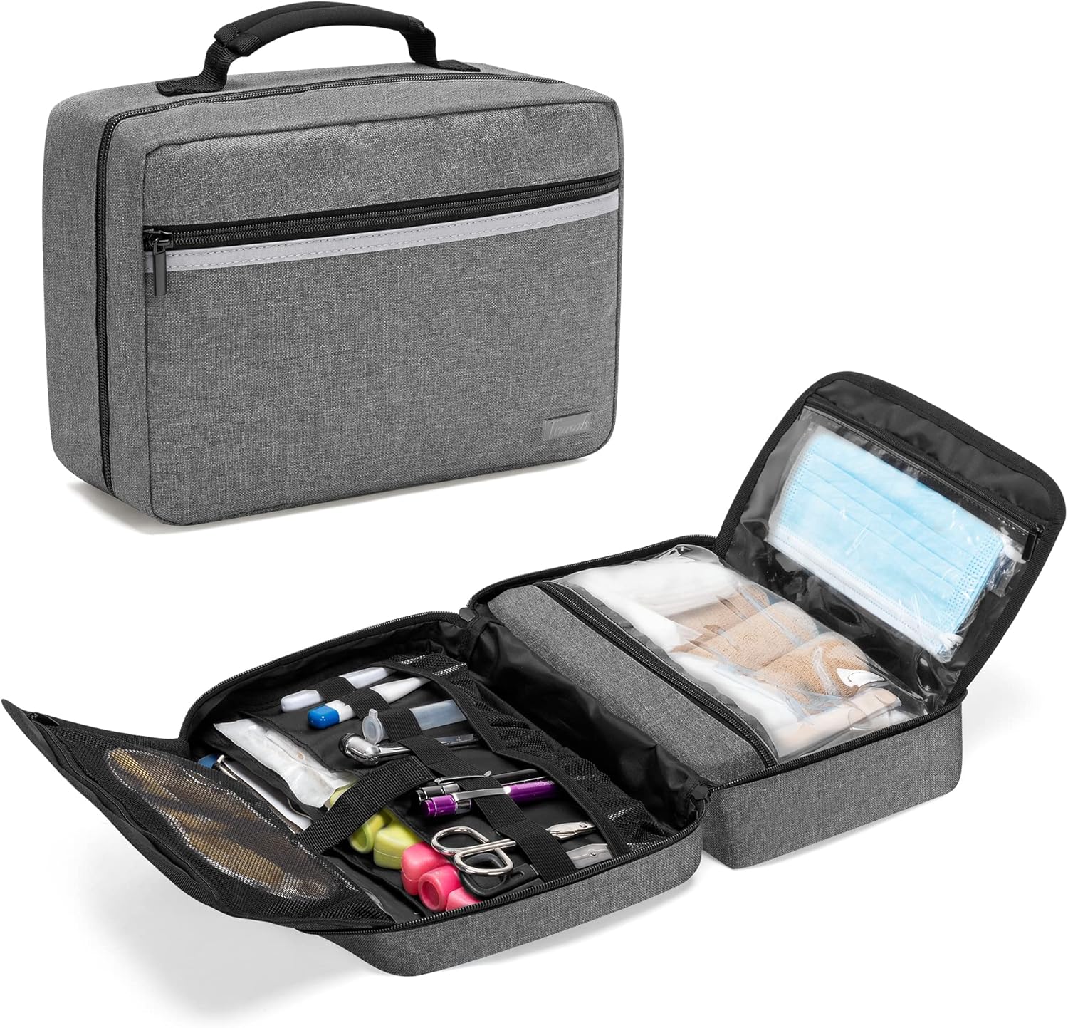 Trunab Bolsa de primeros auxilios portátil vacía, bolsa de suministros médicos con 2 solapas interiores, bolsa de trauma de emergencia para