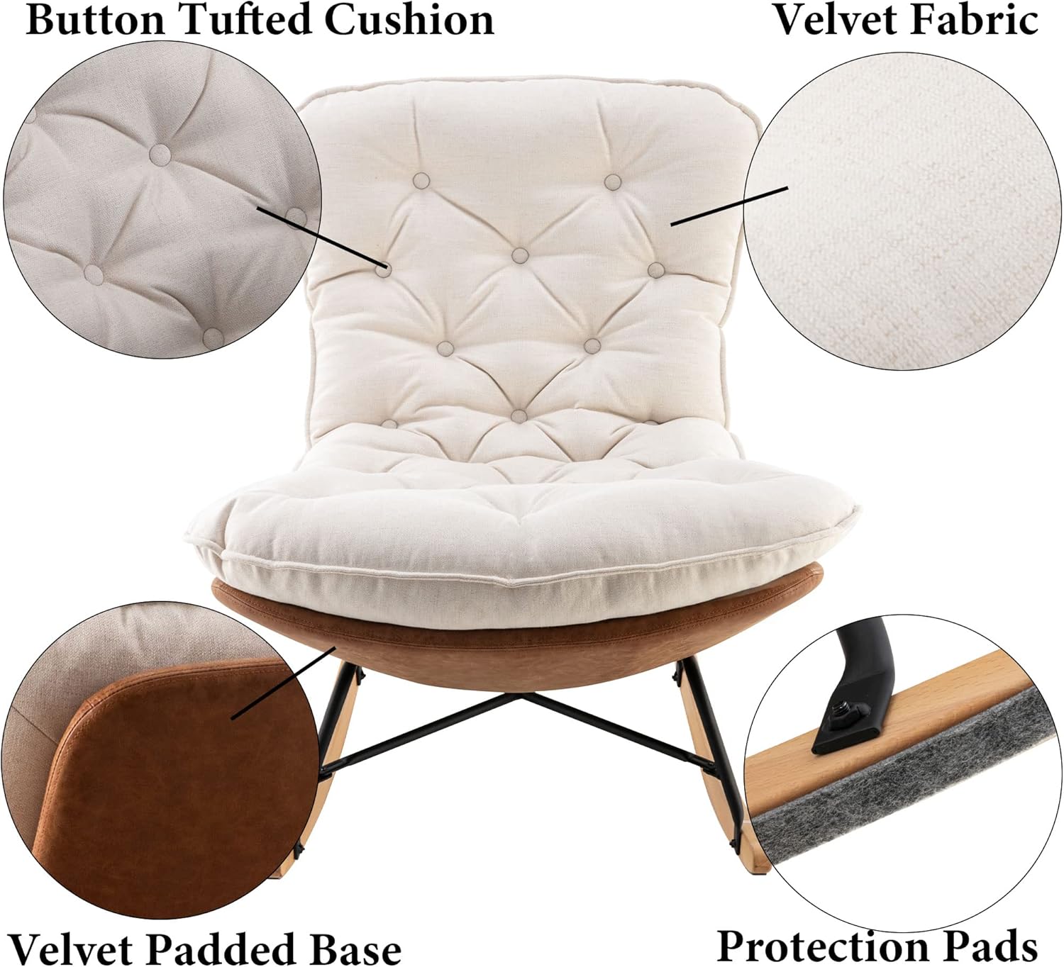 DM Furniture Mecedora grande tapizada de lino para guardería, silla reclinable para dormitorio, sala de estar, lectura, color marfil