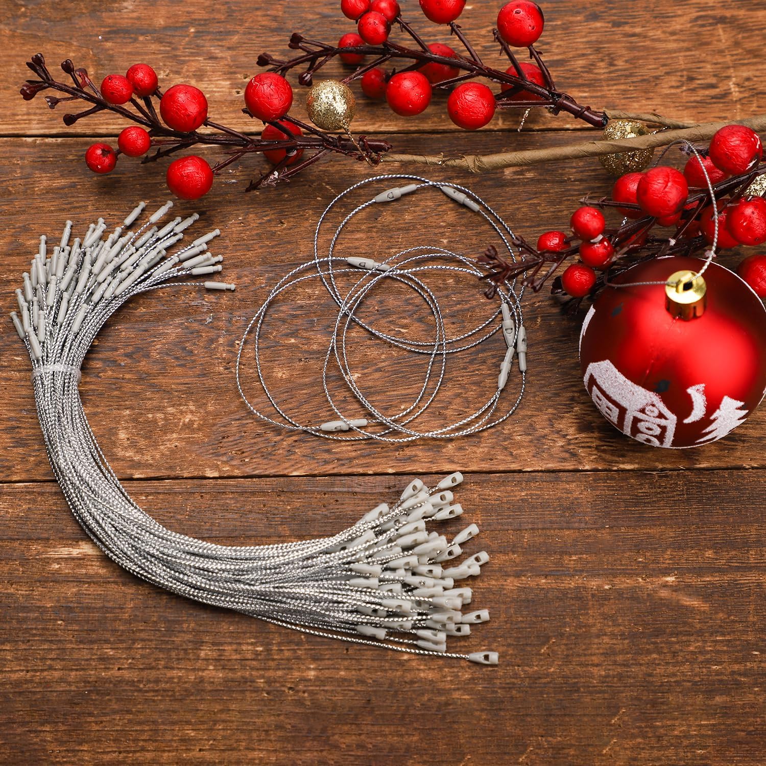 200 cuerdas para colgar adornos navideños, cuerdas a presión para adornos de árbol de Navidad, ganchos para colgar en el árbol de Navidad,