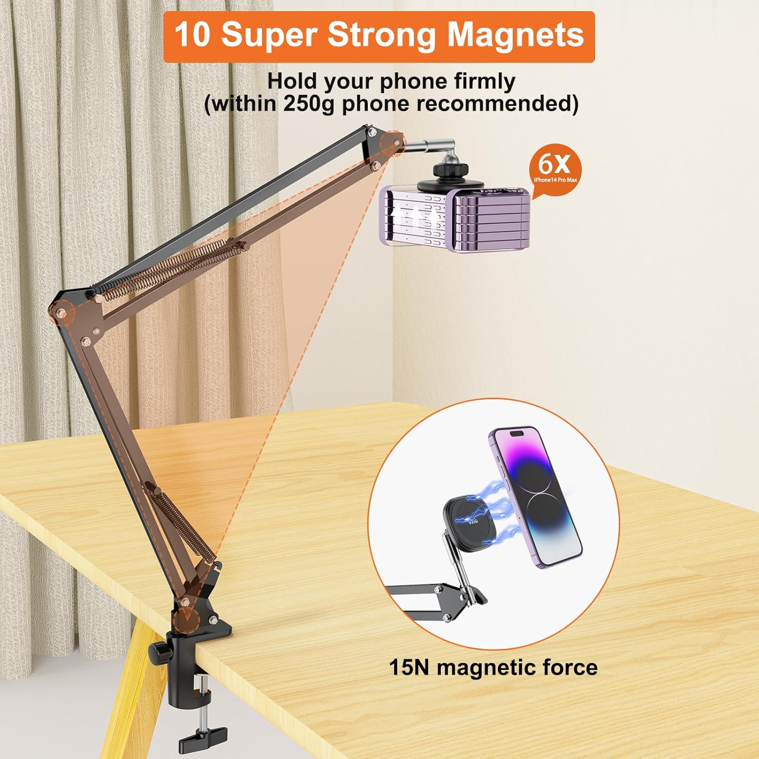 VRIG – Soporte magnético para teléfono celular para grabación de video, soporte ajustable para teléfono celular de escritorio o cama, para iPhone