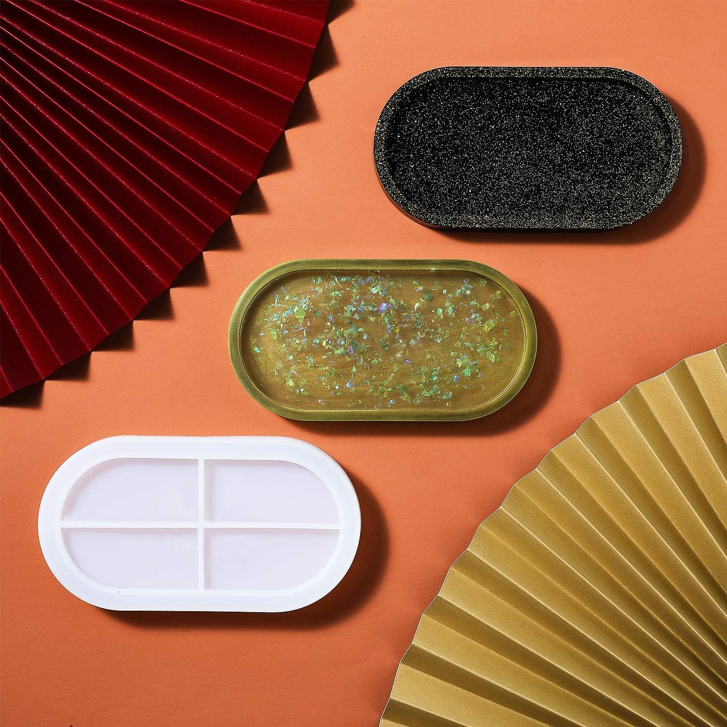 Molde de resina de silicona para bandeja de bricolaje, molde de fundición de resina epoxi ovalada, herramientas para hacer joyas artesanales, molde