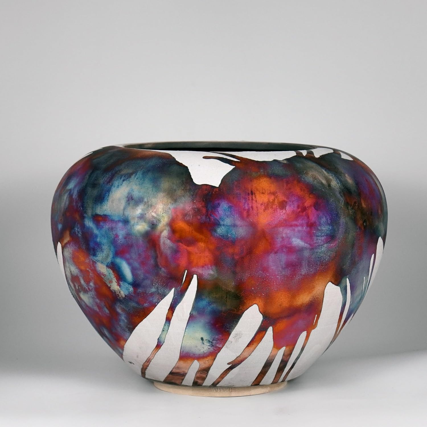 RAAQUU Florero grande Tsubomi de cerámica medio cobre mate jarrón SN0000665 13.5 pulgadas de ancho Raku cerámica hecho a mano arte decoración del