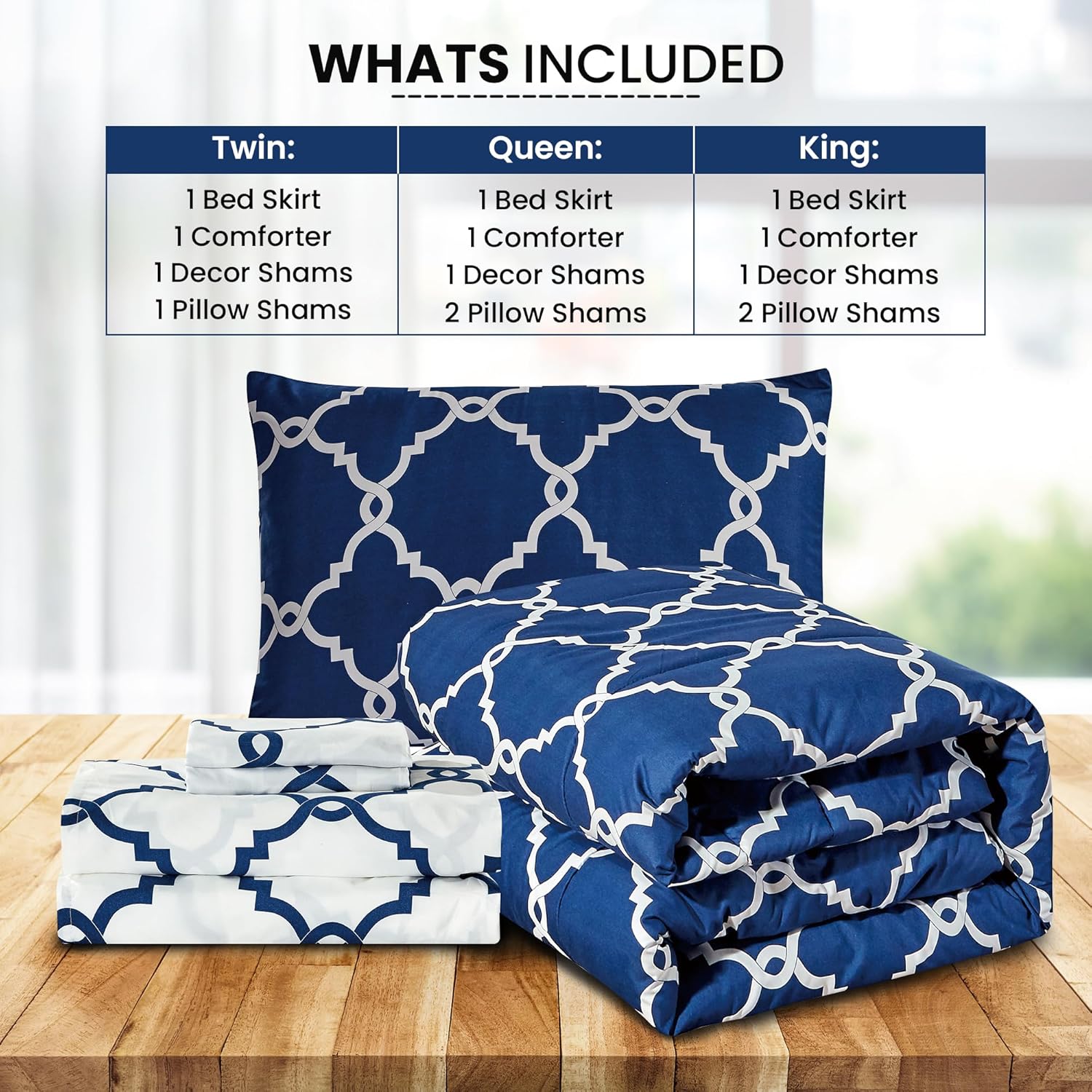 LDC LUX DECOR COLLECTION Juego de edredón de 4 piezas tamaño individual, juego de ropa de cama reversible con estampado, cama Queen en bolsa, 1