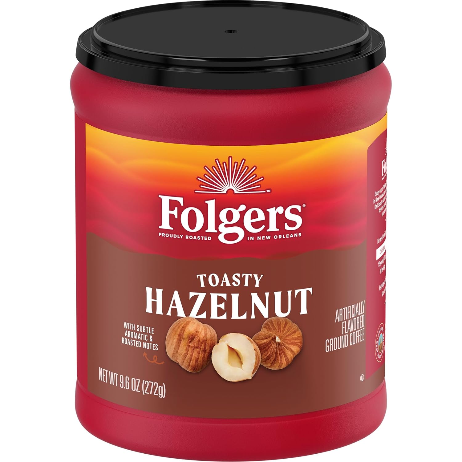Folgers Café molido con sabor a avellana tostada, recipiente de 9.6 onzas (paquete de 6)