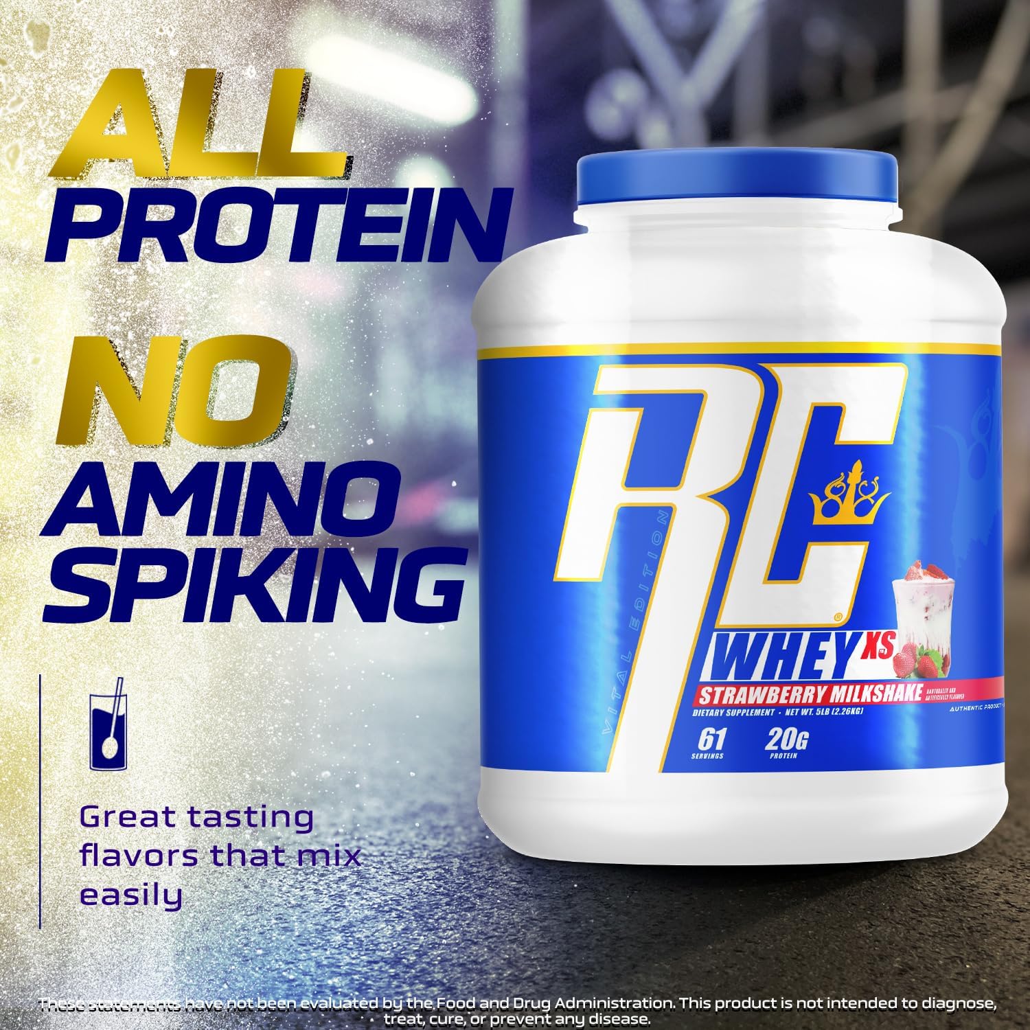 Ronnie Coleman Signature Series Whey XS Proteína en polvo, mezcla de batido preentrenamiento para apoyo muscular magro, suplemento bajo en azúcar