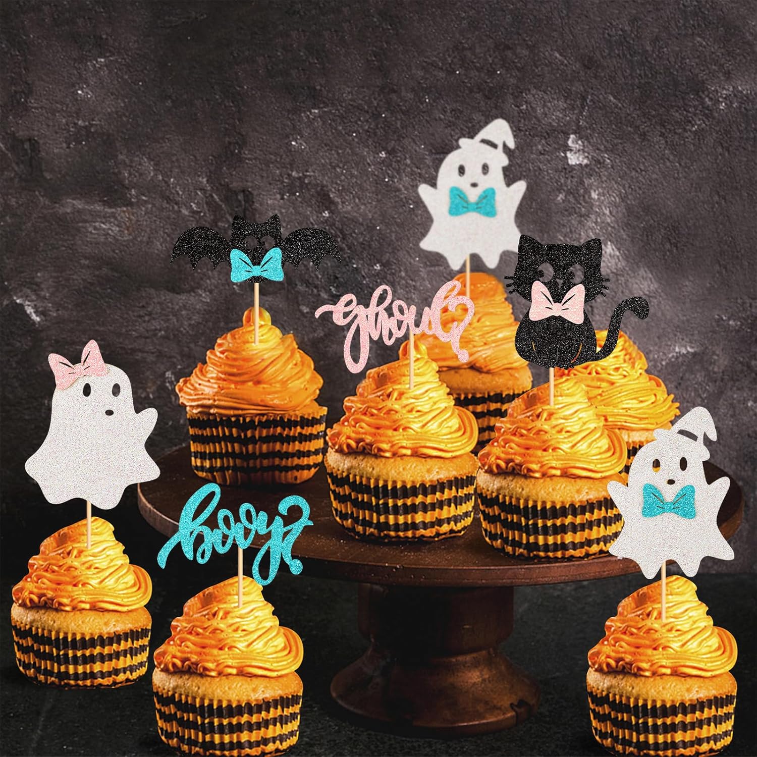 24 piezas de decoración para cupcakes de Halloween para niños o niñas, fantasma, calabaza, uno espeluznante, uno espeluznante, para cupcakes, araña,