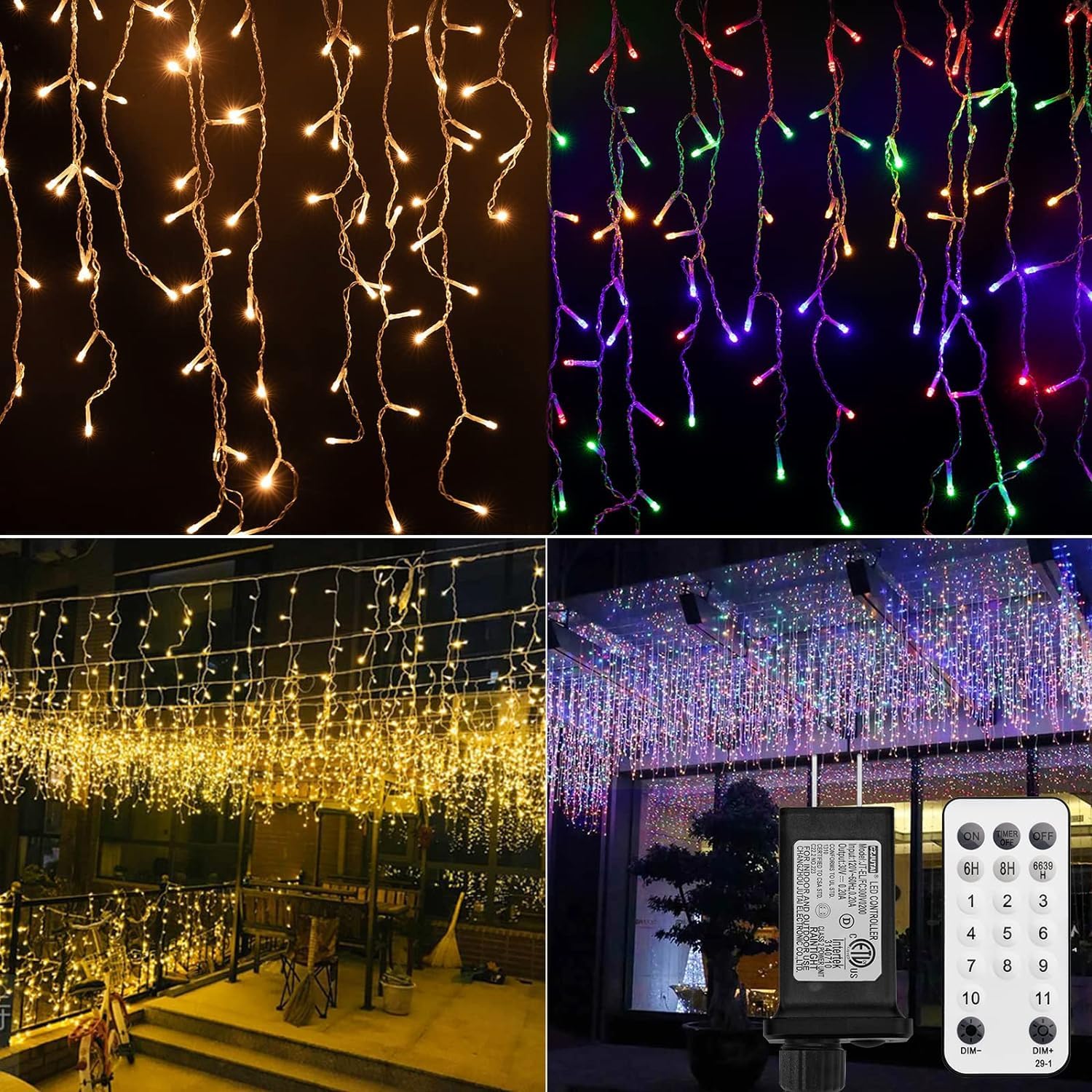 Luces de Navidad de carámbano para exteriores, 40 pies, 612 luces LED de carámbano con 108 gotas, tira de luces de carámbano con control remoto,