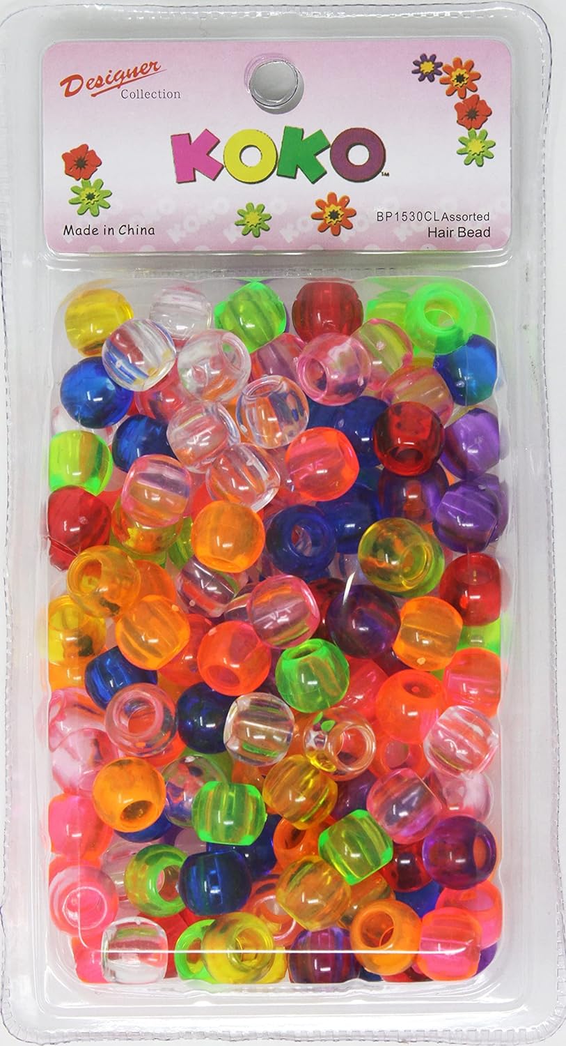160 cuentas de poni de 0.472 x 0.591 in, cuentas para trenzas de cabello, cuentas para manualidades infantiles, cuentas de plástico, cuentas para