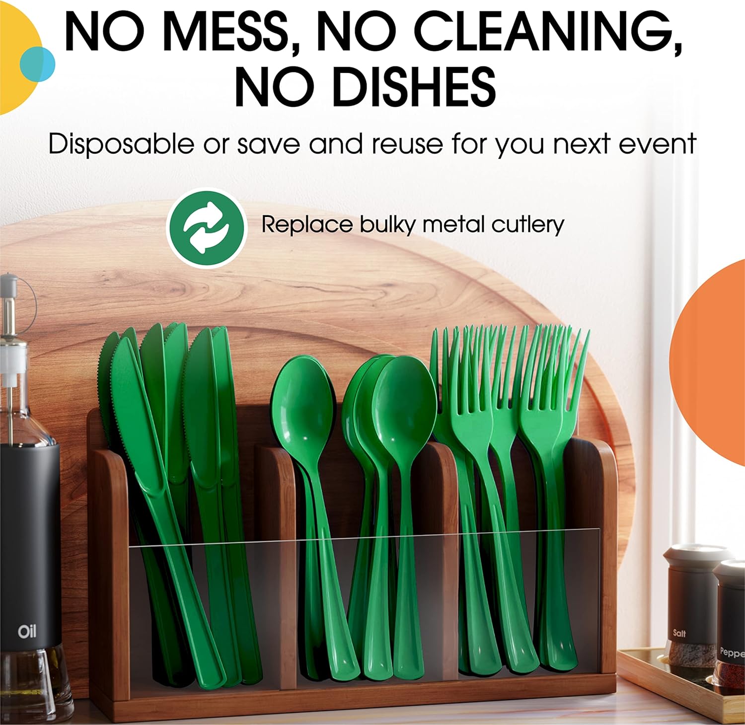 Exquisite Cuchillos desechables de plástico verde, 50 piezas, cubiertos desechables de plástico verde resistente, cubiertos desechables verdes,