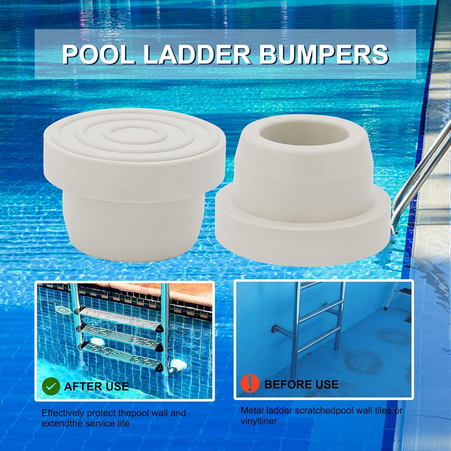 Parachoques de escalera de piscina para piscina enterrada  Tapones de goma para escalera interior de piscina, ajuste blanco, tubo de escalera de 1.9