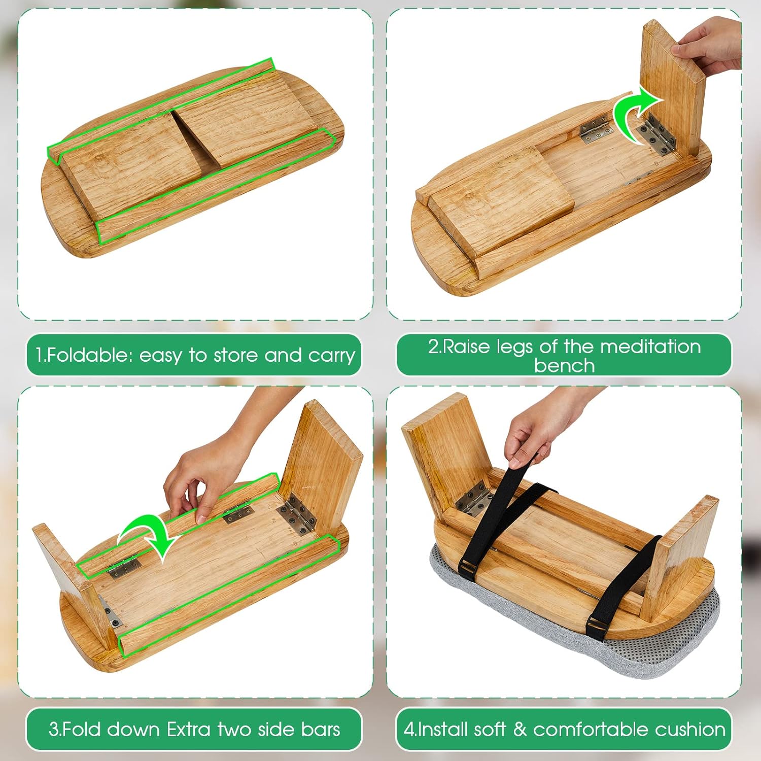 Banco de meditación con bolsa de transporte, taburete de meditación portátil para yoga, meditación, taburete de oración plegable ergonómico con
