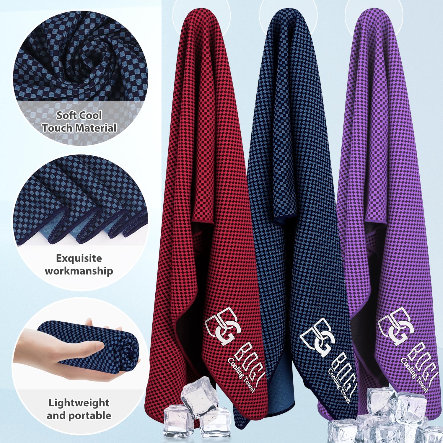 BOGI Paquete de 2 toallas de enfriamiento para cuello y cara, toalla de hielo de 40 x 12 pulgadas para enfriamiento instantáneo, toalla suave y