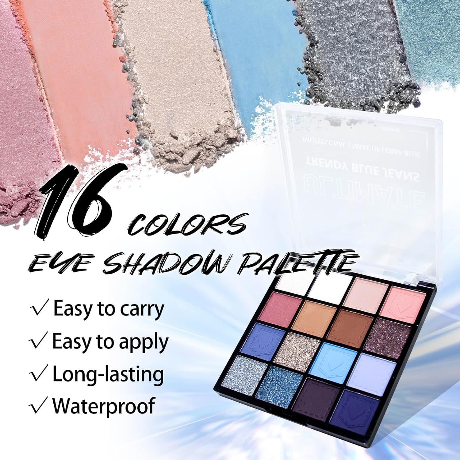 YBUETE Paleta de sombra de ojos de 16 colores  Sombra de ojos mate y brillante, sombra de ojos de alta pigmentación impermeable de larga duración,