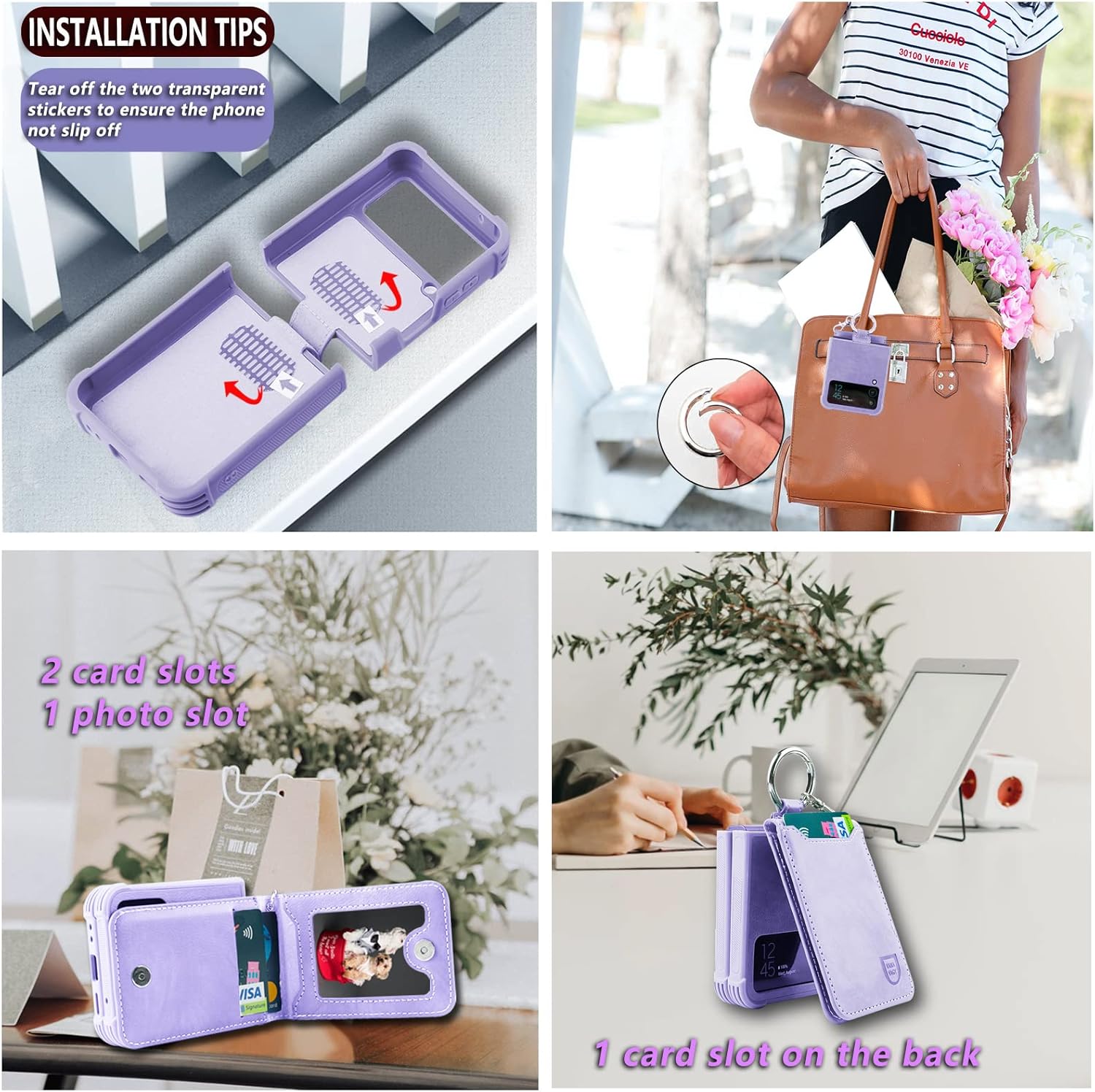 VANAVAGY Funda tipo cartera compatible con Samsung Galaxy Z Flip 4, funda de piel con tapa RFID con soporte para muñeca, carga inalámbrica con