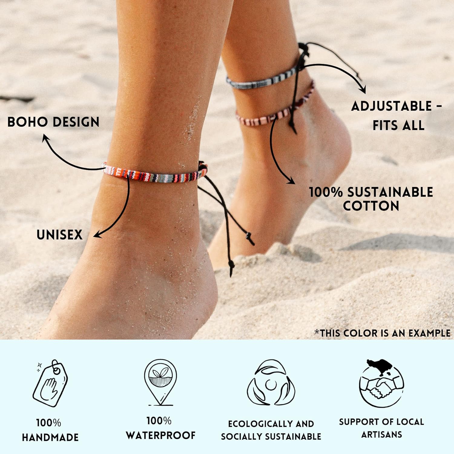 2x Boho Surfer Anklet Unisex – Ethno Ankle Bracelet Set of 2 Women & Men – Handmade Beach Jewelry & Festival Accessories – Waterproof & Adjustable –