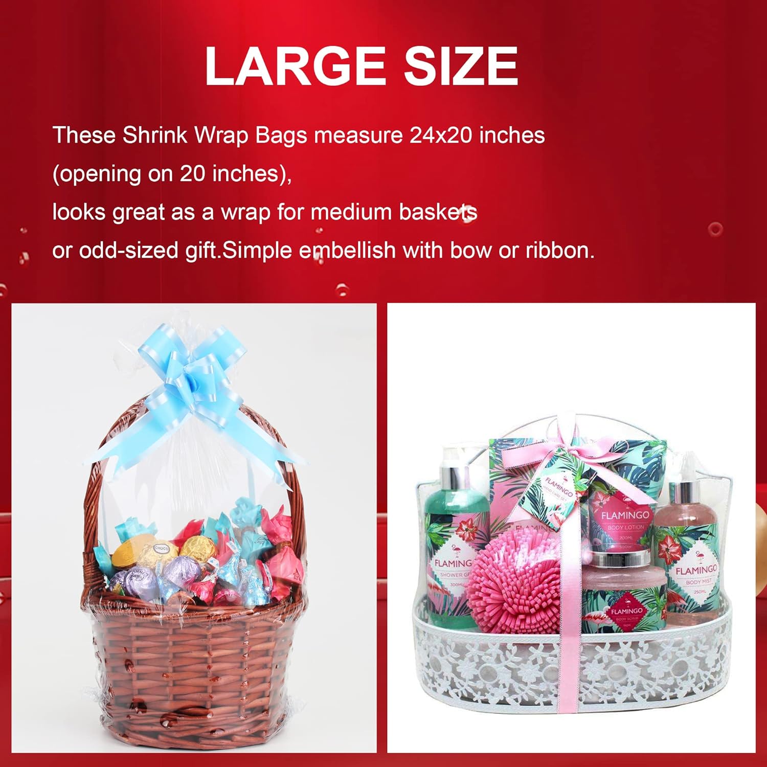 CANWUPON Bolsas retráctiles para cestas de regalo, bolsas termorretráctiles de PVC transparente, envoltura de celofán para embalaje, envoltura de