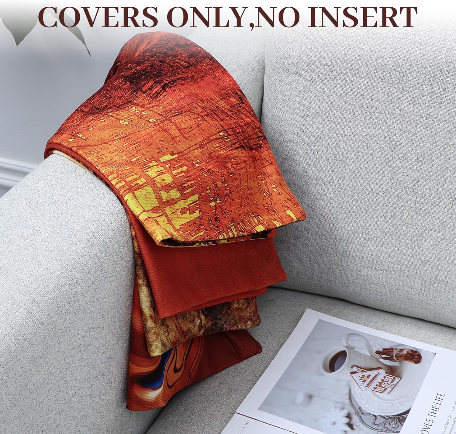 GALMAXS7 Juego de 4 fundas de almohada de 18 x 18 pulgadas, fundas de almohada decorativas modernas de arte abstracto con pintura naranja quemada,
